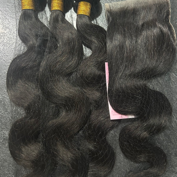 Bundles Body Wave Naturels avec Closure 4X4 – Noir Naturel