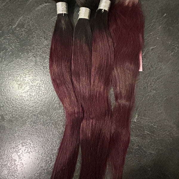 Bundles Straight 1B/99J avec Closure 4X4 – Cheveux Naturels Dégradé Bordeaux
