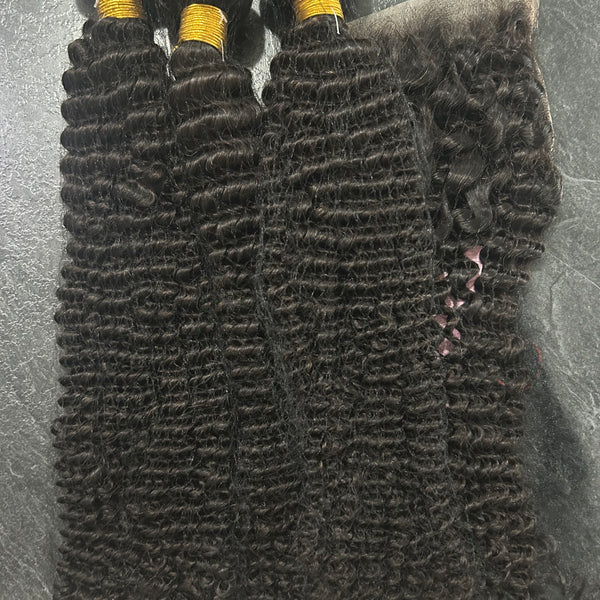 Bundles Kinky Curly Naturels avec Closure 4X4 – Boucles Afro Définies Premium