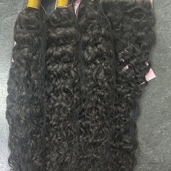 Bundles Water Wave Naturels avec Closure 4X4 – Boucles Souples et Effet Mouillé